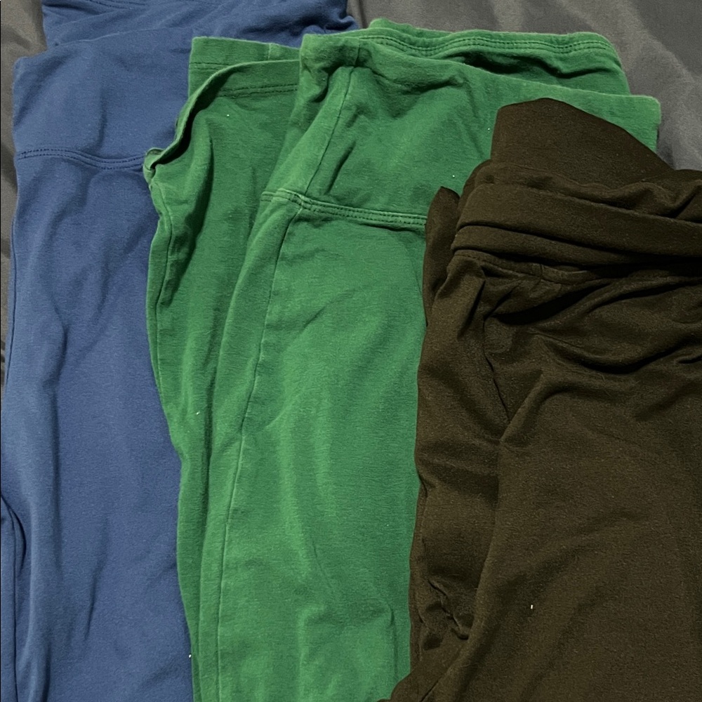 Bundle of 3 Zenana Leggings in Blue, Green & Black